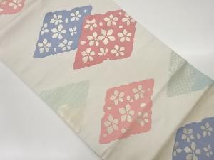 菱に亀甲・花々模様織出し名古屋帯